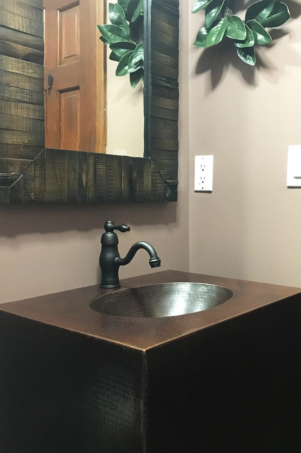 24 Hammered Copper Wall Mount Vanity With Single Faucet Hole   VADB24181 Install 2 