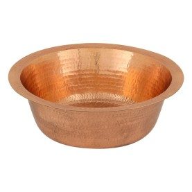 14" Round Hammered Copper Bar Sink with 2" Drain Opening in Polished Copper