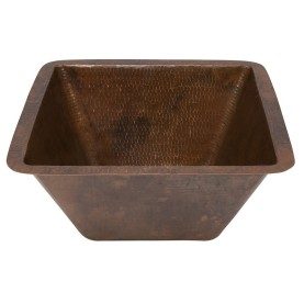 15" Square Hammered Copper Bar/Prep Sink w/ 2" Drain Opening