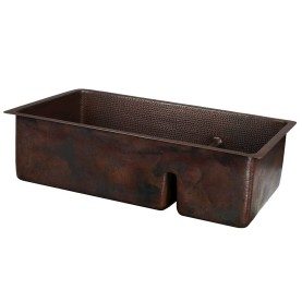 33" Hammered Copper 70/30 Double Basin Kitchen Sink with Short 5" Divider