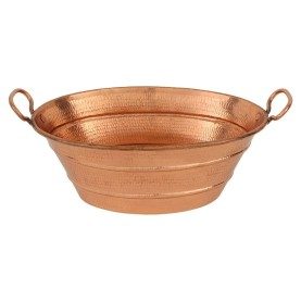 16" Oval Bucket Vessel Hammered Copper Sink with Handles in Polished Copper