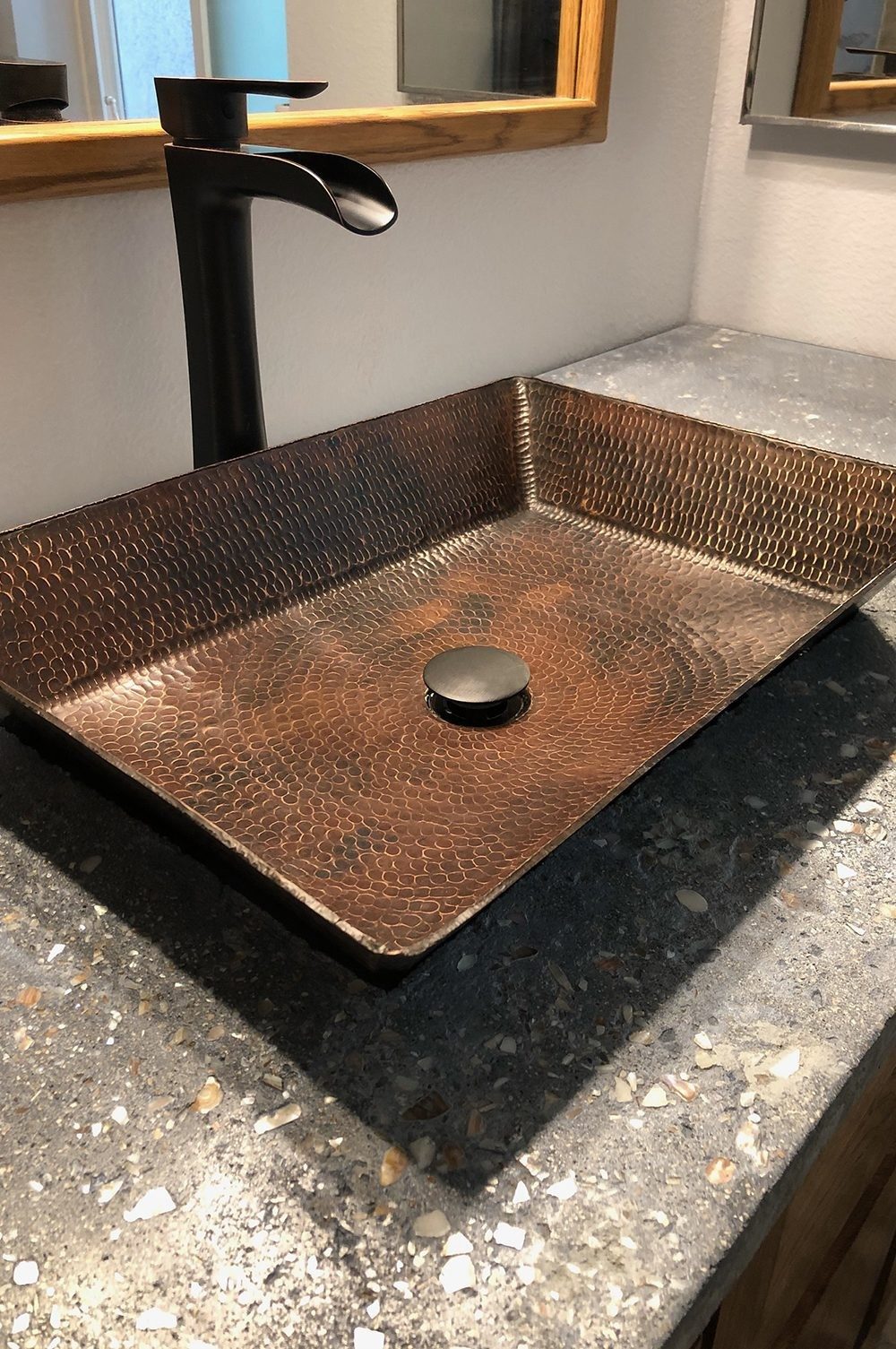 20 Rectangle Vessel Hammered Copper Sink   VREC2014DB Install 7 