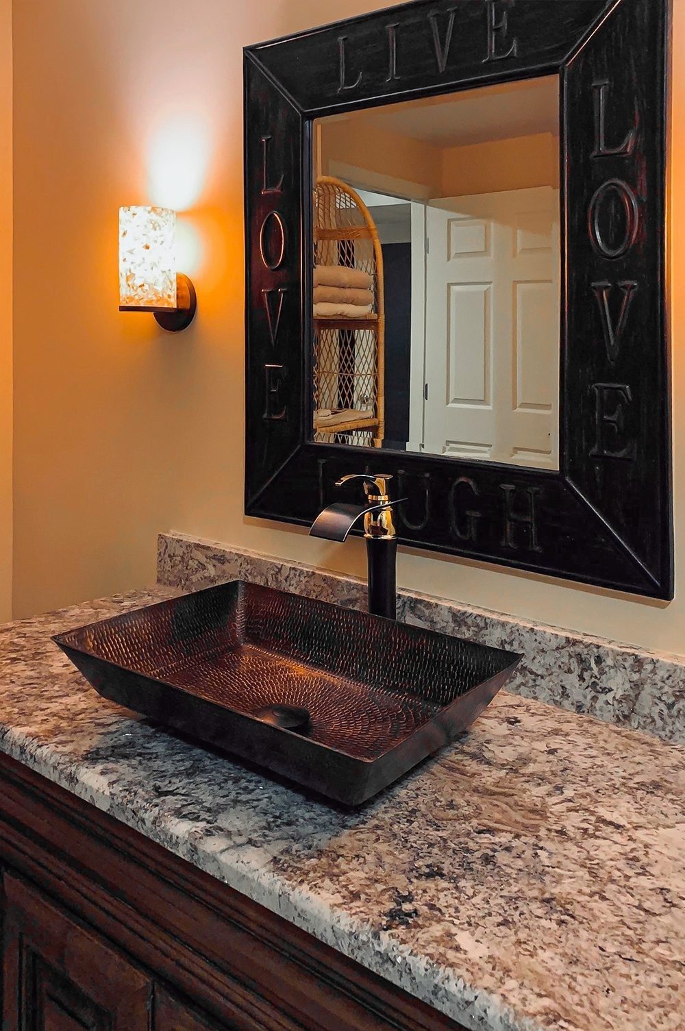 20 Rectangle Vessel Hammered Copper Sink   VREC2014DB Install 8 