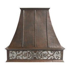 Custom 38" Hammered Copper Euro Style Range Hood with Old Scroll Nickel Background