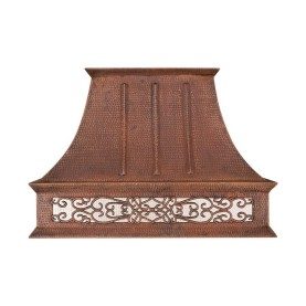 Custom 32" Hand Hammered Copper Euro Range Hood w/ Nickel Background Scroll Design