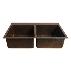 Custom 33" Hammered Copper 50/50 Traditional Kitchen Sink