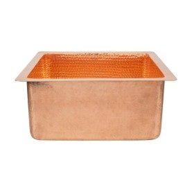 Custom 16" Square Hammered Copper Bar/Prep Sink in Polished Copper