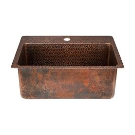 Custom 21" Rectangle Hand Hammered Copper Bar/Prep Sink w/ 2" Drain Opening and Back Faucet Ledge