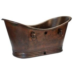 72" Hammered Copper Double Slipper Bathtub with Rings and Overflow Holes