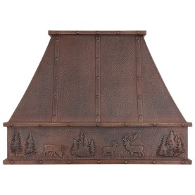 Custom 50" Random Hammered Copper Range Hood w/ Forest Design